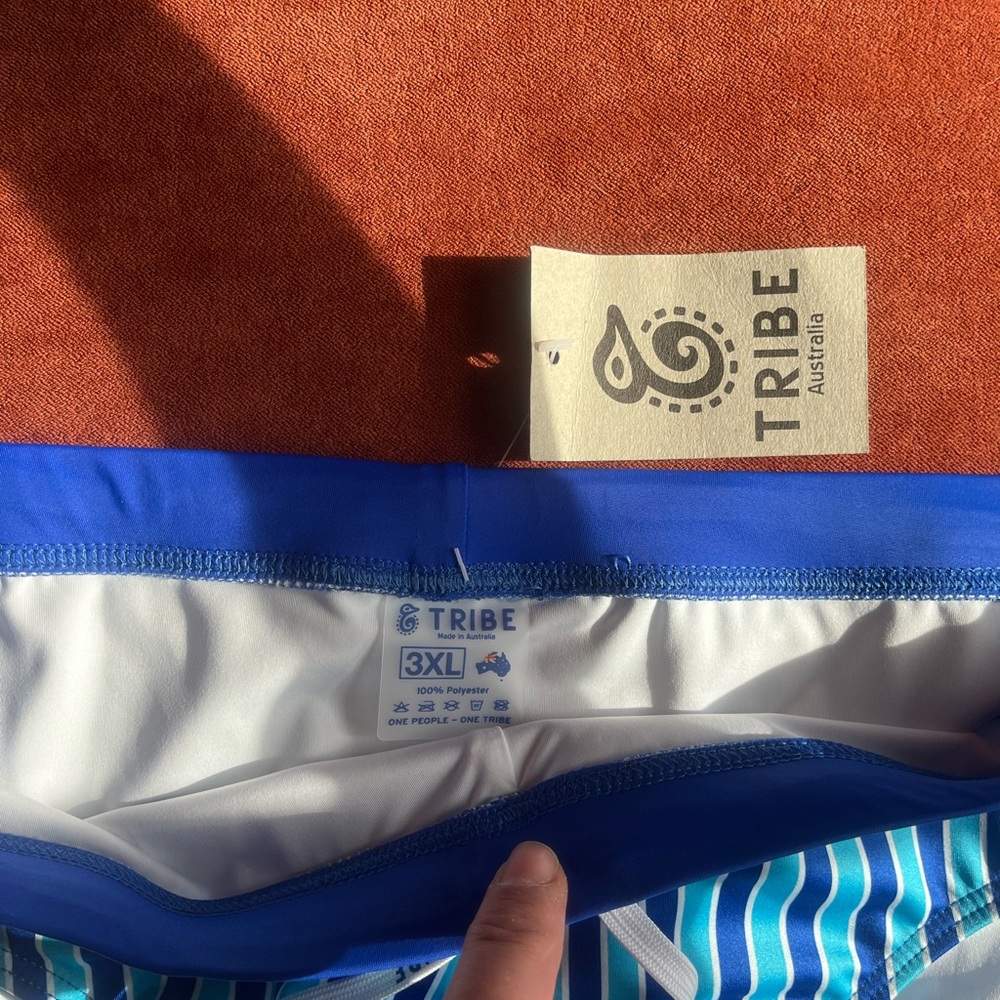 Blue Striped Men's Swim Trunks - Picture 2 of 3